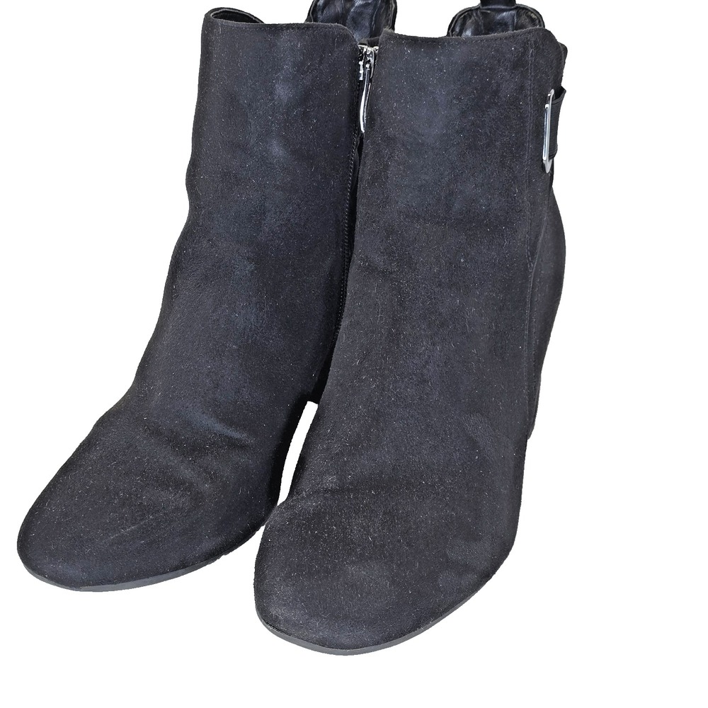 Easy Spirit Ankle Boots Womens Size 9 Black Faux Suede Block Heel Zip Up Booties